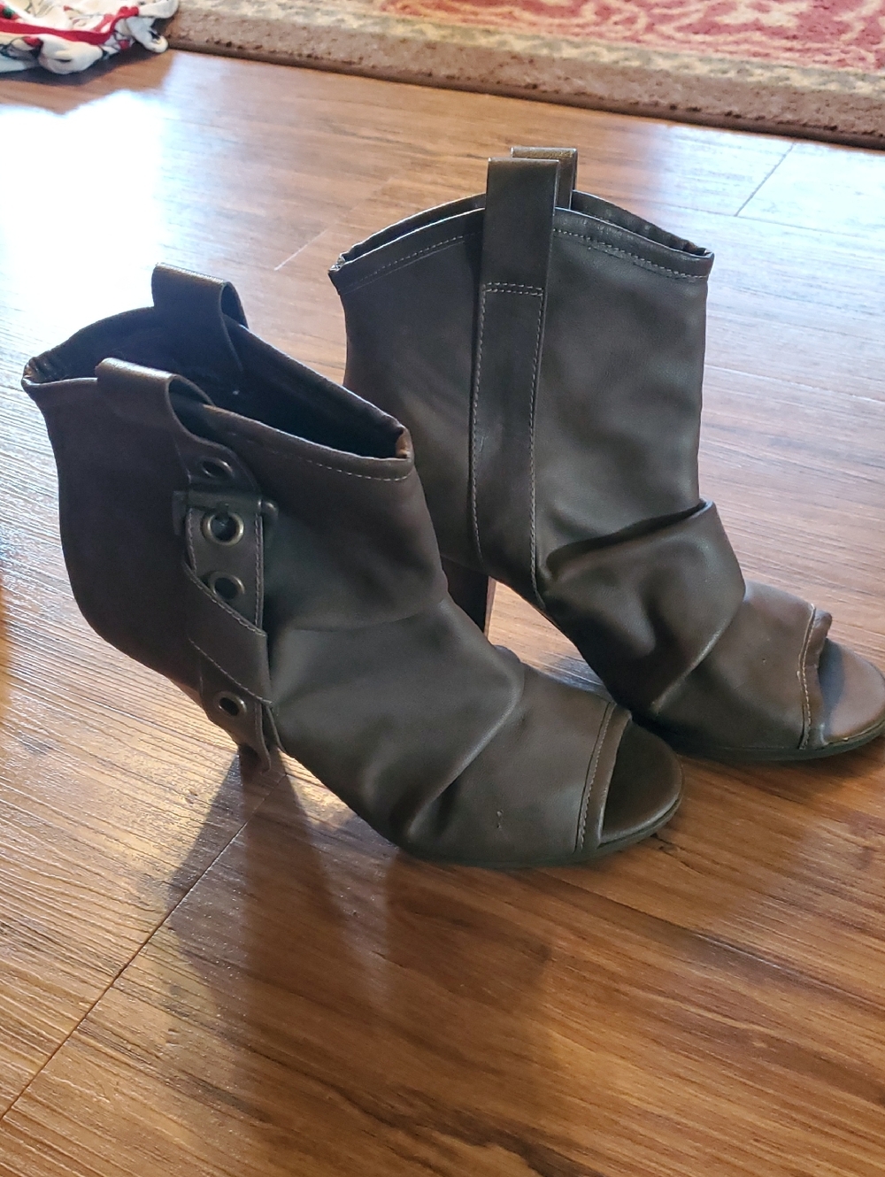 Women's Brown Peep-Toe Ankle Booties